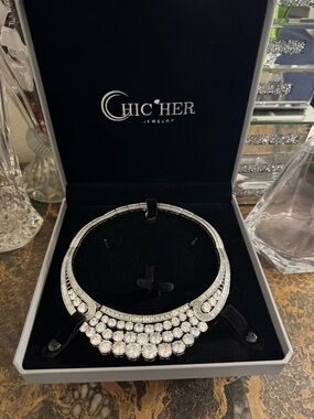 Chic Her Silver Crystal Collar Necklace